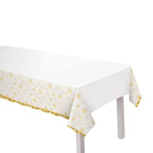 Golden Soiree NYE Plastic Tablecover. 54in x 102in