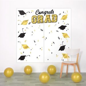 Black. Silver and Gold Graduation Scene Setter. 65in x 65in