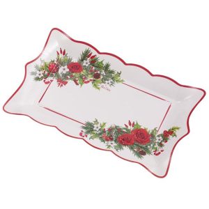 Christmas Floral 12 Shaped Paper Trays. 7ct – Holiday Roses. Holly & Ornaments