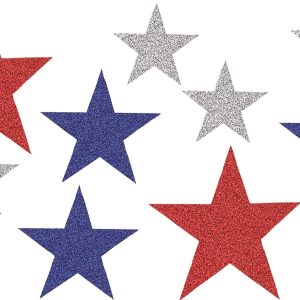 Glitter Patriotic Red. Silver & Blue Star Cutouts 10ct
