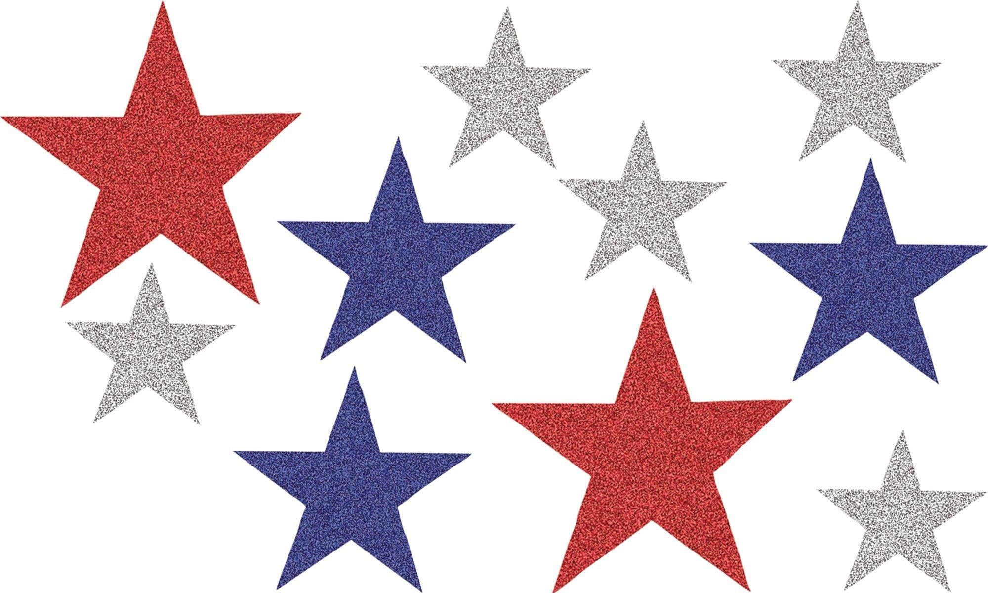 Glitter Patriotic Red. Silver & Blue Star Cutouts 10ct