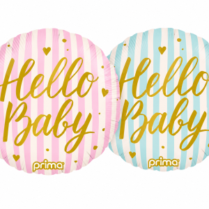 18in Round Hello Baby Stripes Foil Balloon. Assorted Colors