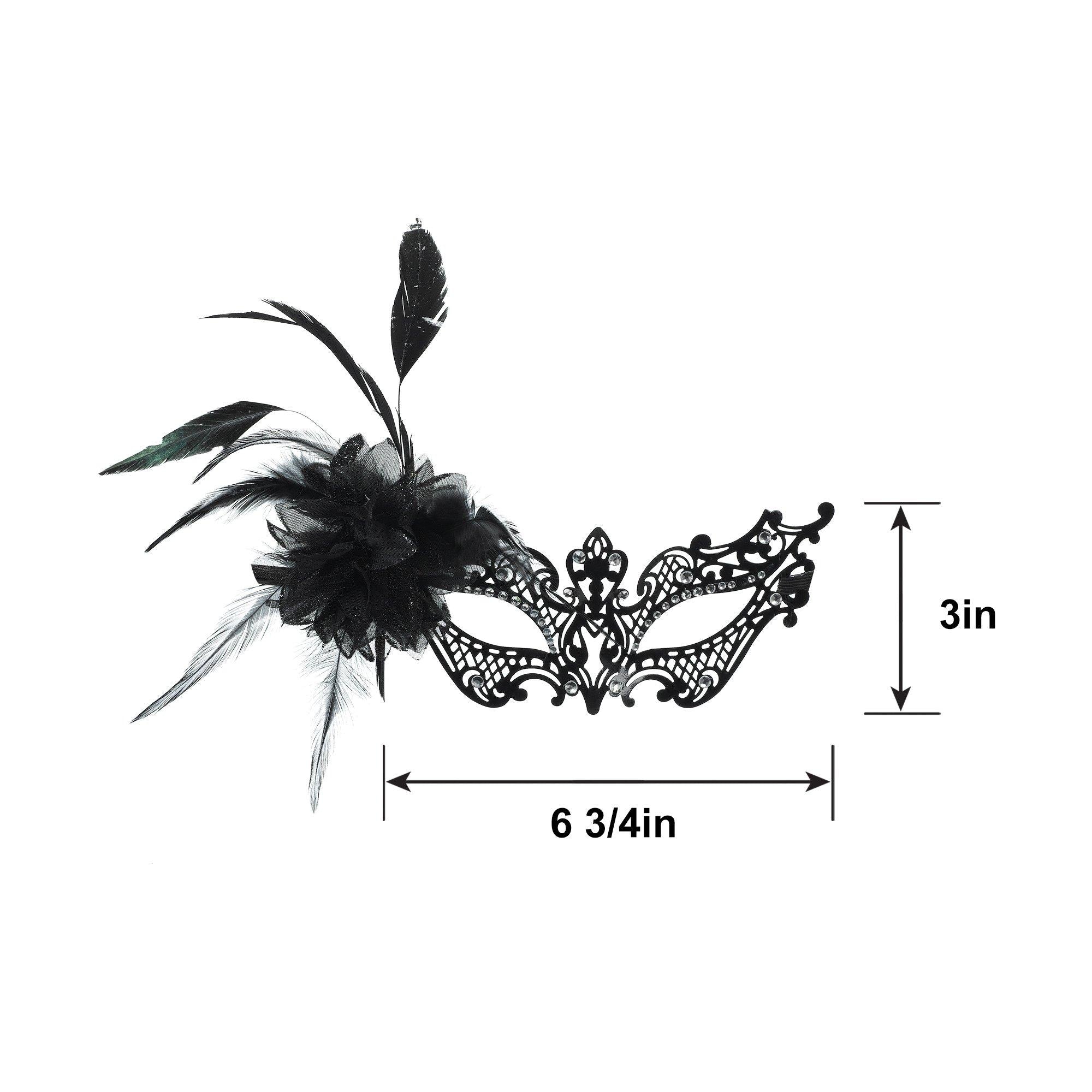 Black Filigree Feather Masquerade Mask - Image 3