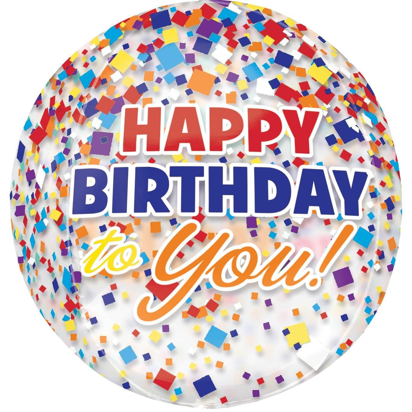 Rainbow-fetti Happy Birthday Balloon - See Thru Orbz - Image 3