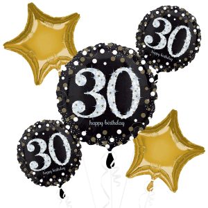 Sparkling Celebration 30th Birthday Foil Balloon Bouquet. 5pc