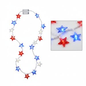 Light-Up LED Patriotic Red. White & Blue Star Necklace