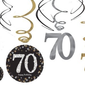 70th Birthday Swirl Decorations 12ct - Sparkling Celebration