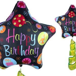 Giant Happy Birthday Star Balloon with Fringe Tail 31in
