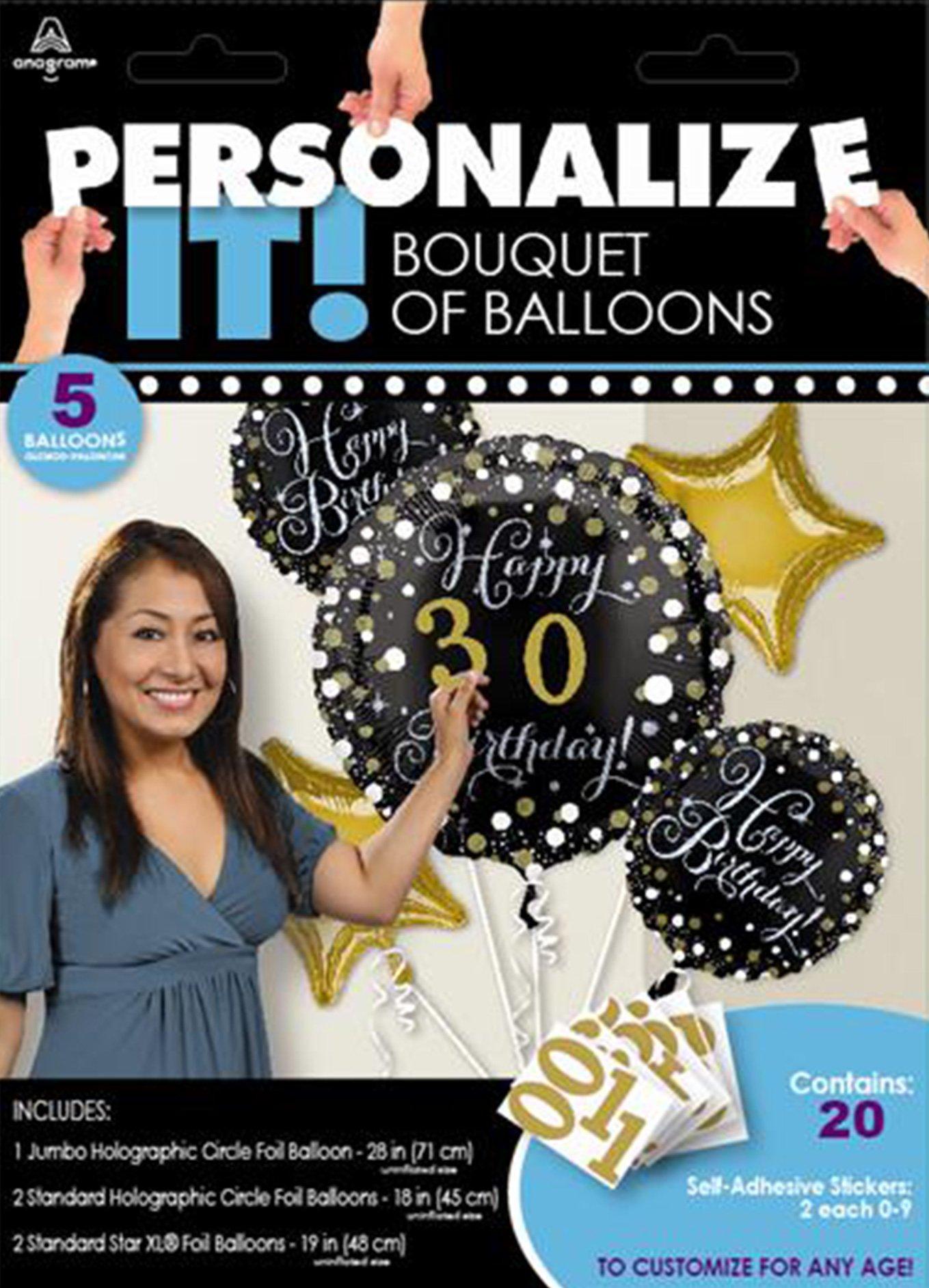 Add-An-Age - Sparkling Celebration Happy Birthday Prismatic Foil Balloon Bouquet. 5pc - Image 2