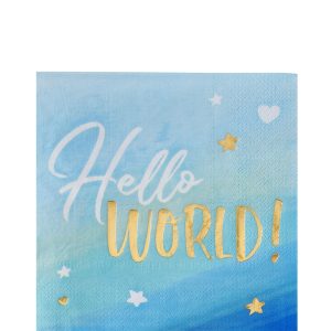 Metallic Gold & Blue Hello World Lunch Napkins 16ct