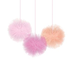 Pink Tulle Tissue Pom-Poms 3ct