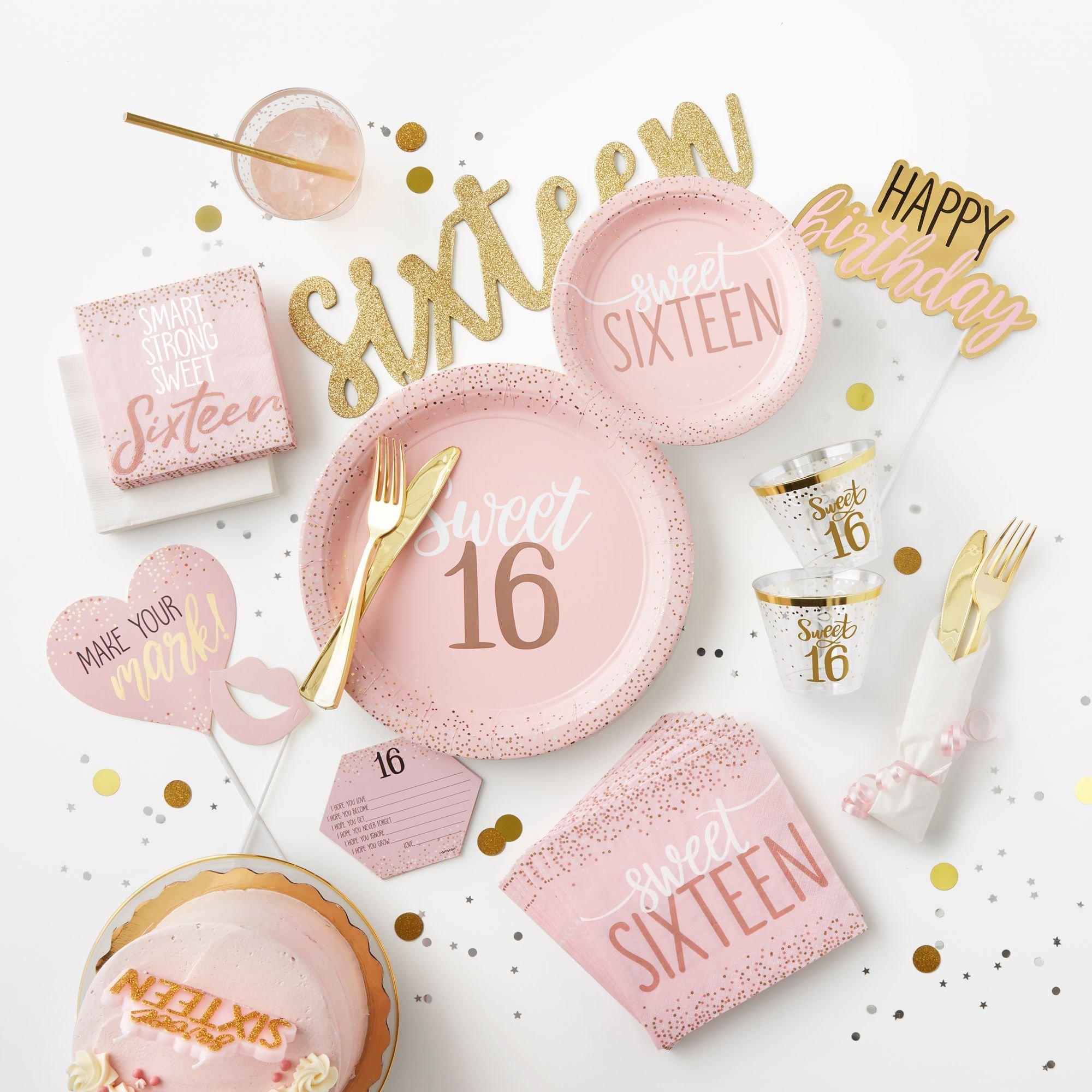 Rose Gold & Pink Sweet 16 Beverage Napkins 16ct - Image 2