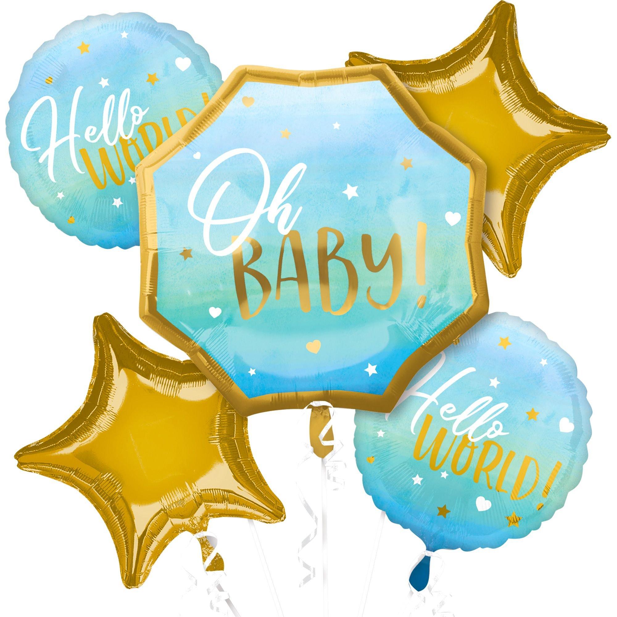 Blue Baby Boy Baby Shower Foil Balloon Bouquet. 5pc