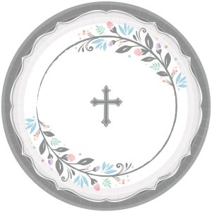 Silver Cross Holy Day Paper Dinner Plates. 10.5in. 18ct