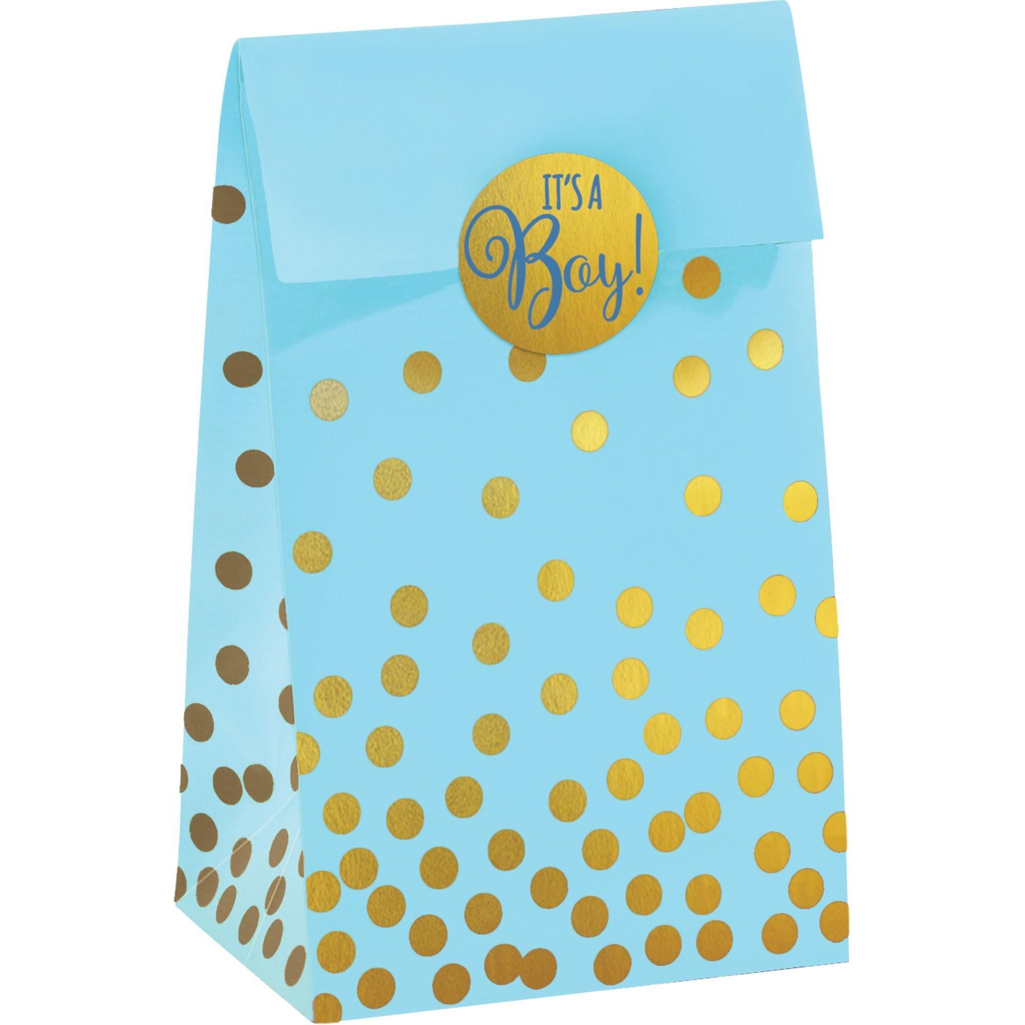 Blue & Metallic Gold Dots It's a Boy Baby Shower Treat Bags. 20ct