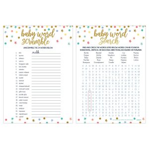 Dots & Stars Word Scramble & Word Search Baby Shower Game