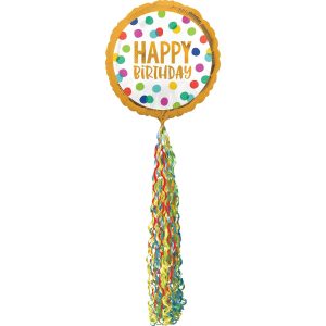Giant Multicolor Happy Dots Birthday Balloon with Tail. 32in