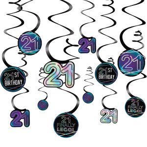 Finally 21 Birthday Swirl Decorations. 12ct