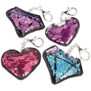 Sparkle Heart & Jewel Flip Sequin Keychains. 4ct
