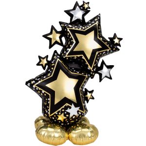 AirLoonz Black & Gold Star Cluster Balloon. 59in