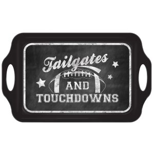 Tailgates & Touchdowns Football Melamine Platter Tray with Handles – 11.5in x 19in BPA-Free