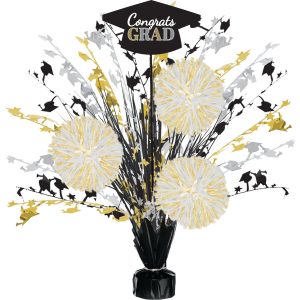 Black. Silver & Gold Congrats Grad Spray Centerpiece. 18in