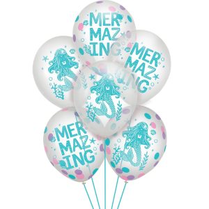 6ct. 12in. Shimmering Mermaids Confetti Latex Balloons