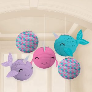 Mini Shimmering Mermaids Narwhal Paper Lanterns. 5in. 5ct