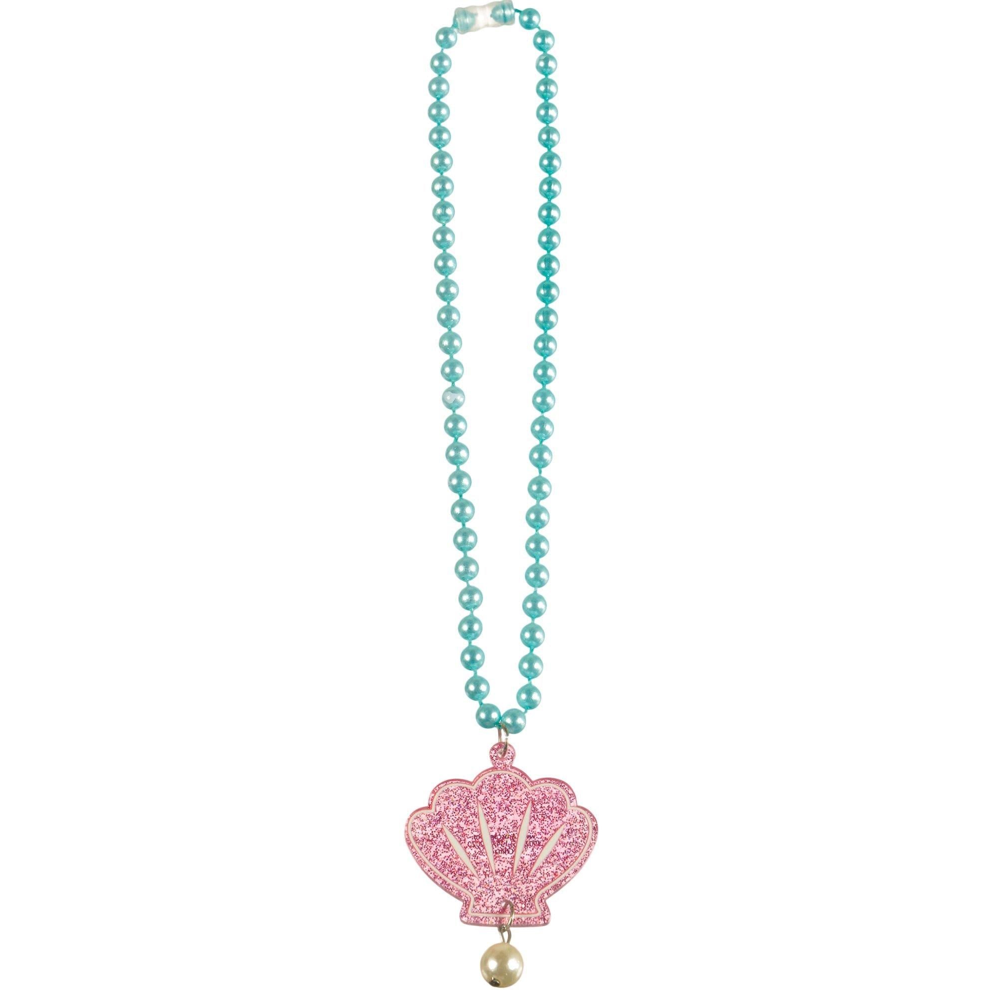 Glitter Shimmering Mermaids Seashell Pendant Plastic Bead Necklace. 17in