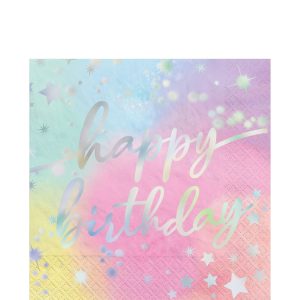 Iridescent Luminous Rainbow Birthday Paper Lunch Napkins. 6.5in. 16ct