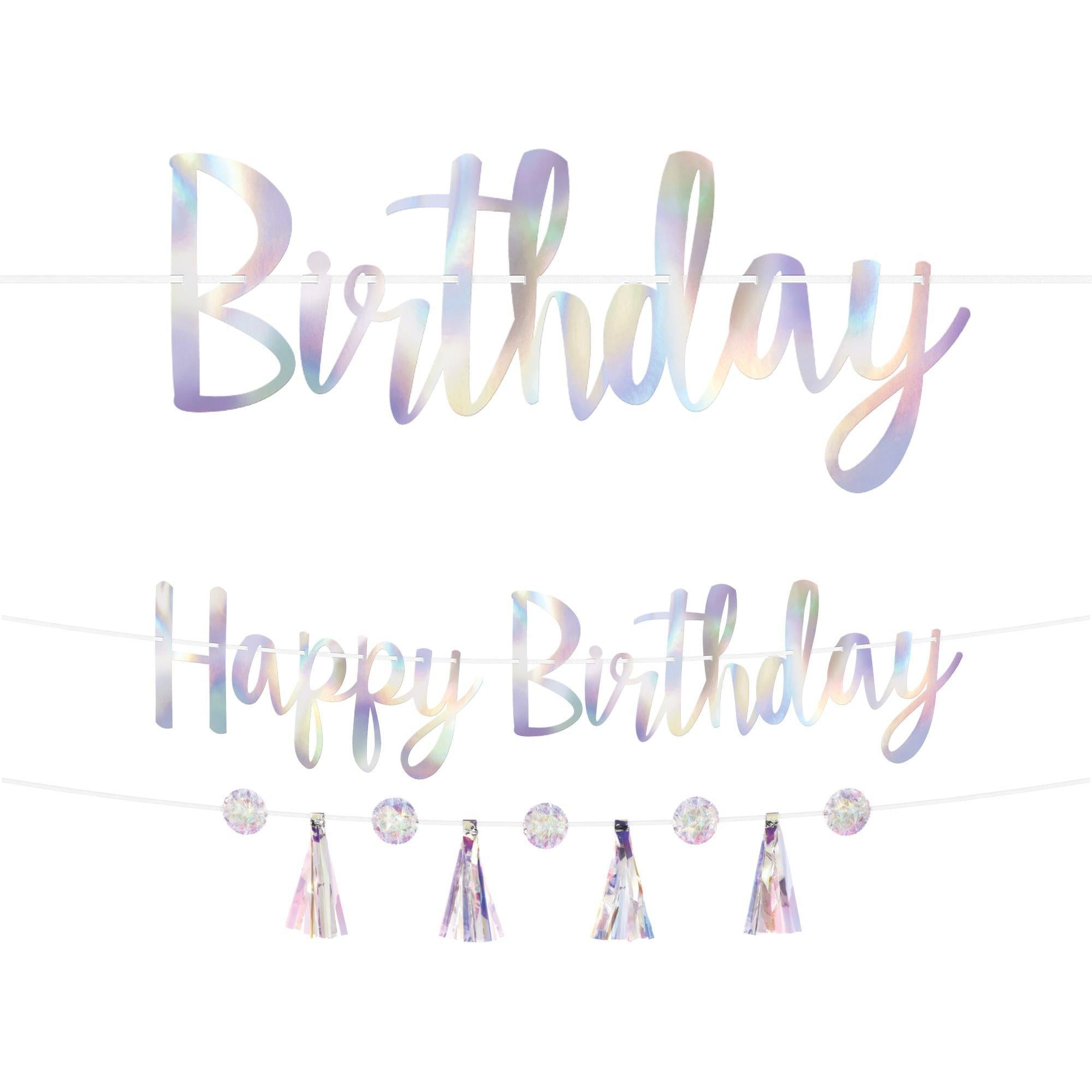 Iridescent Luminous Happy Birthday Banner Set. 2ct