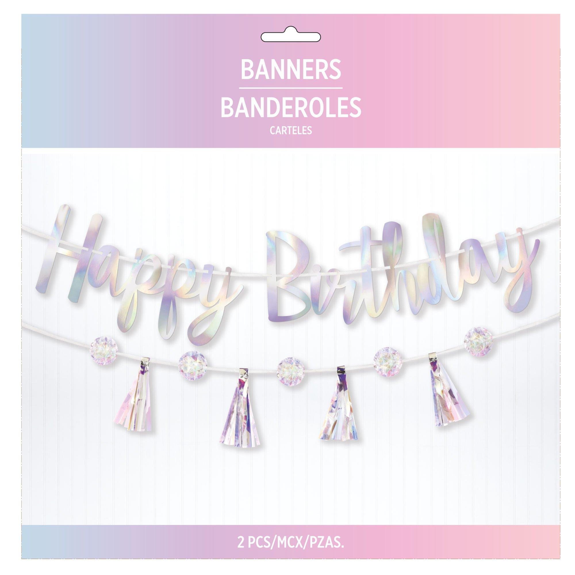 Iridescent Luminous Happy Birthday Banner Set. 2ct - Image 3