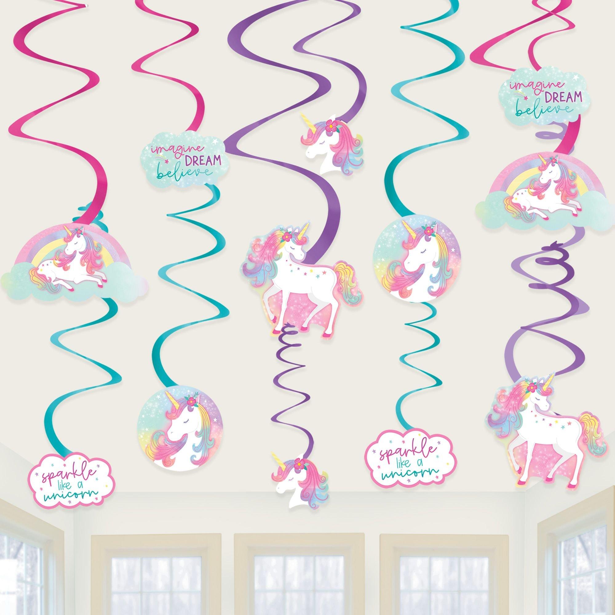 Enchanted Unicorn Foil Swirl Decorations. 12ct