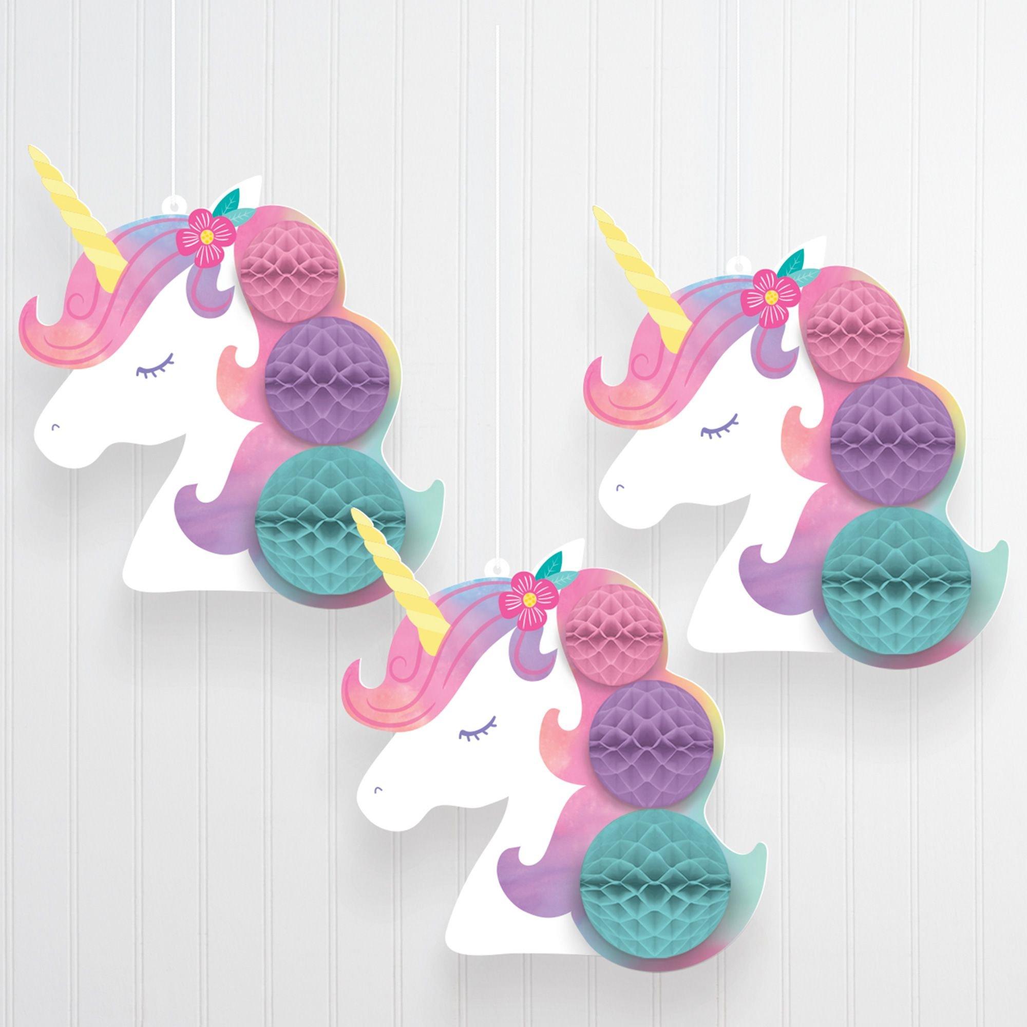 Enchanted Unicorn Honeycomb Decorations. 3ct