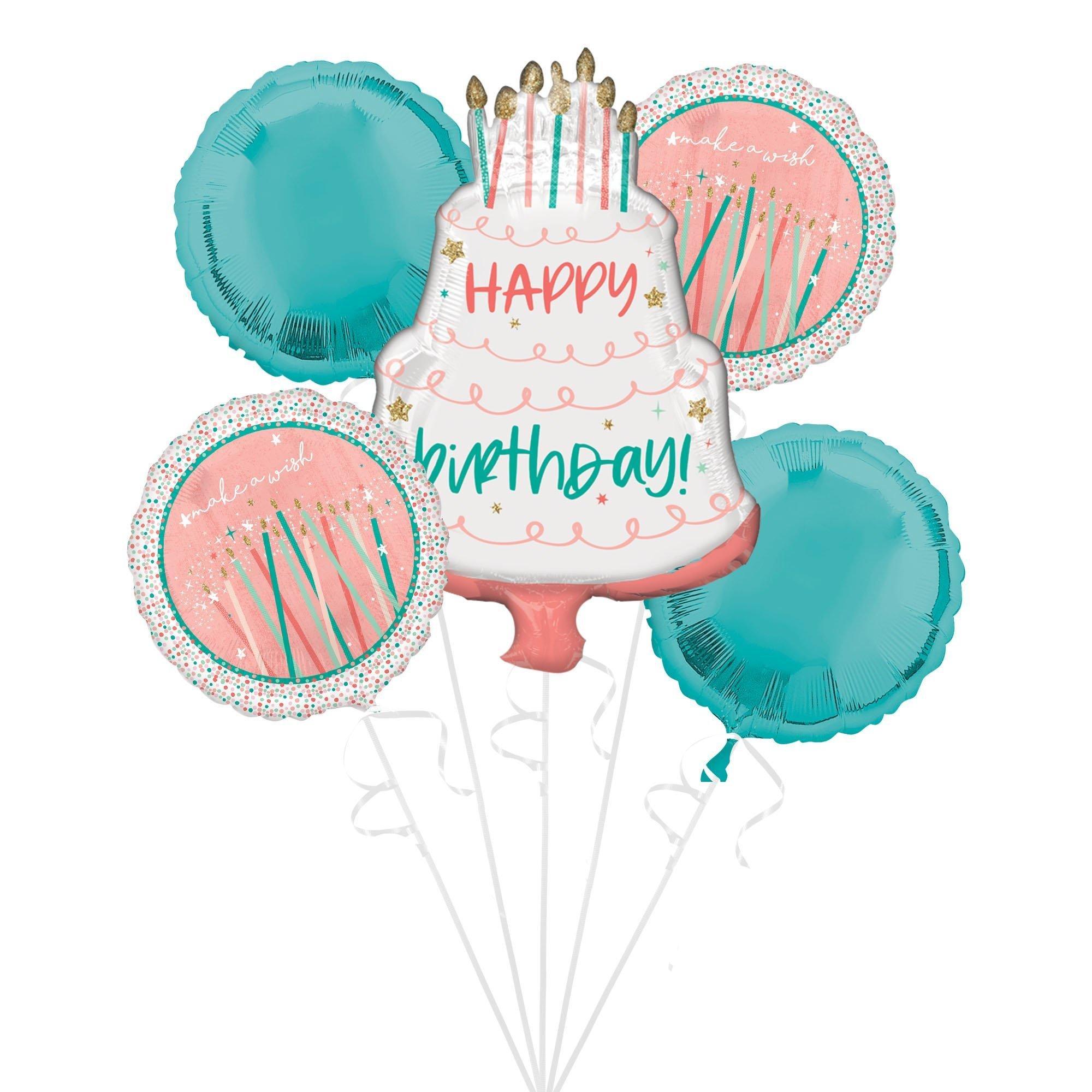 Happy Cake Day Birthday Foil Balloon Bouquet. 5pc