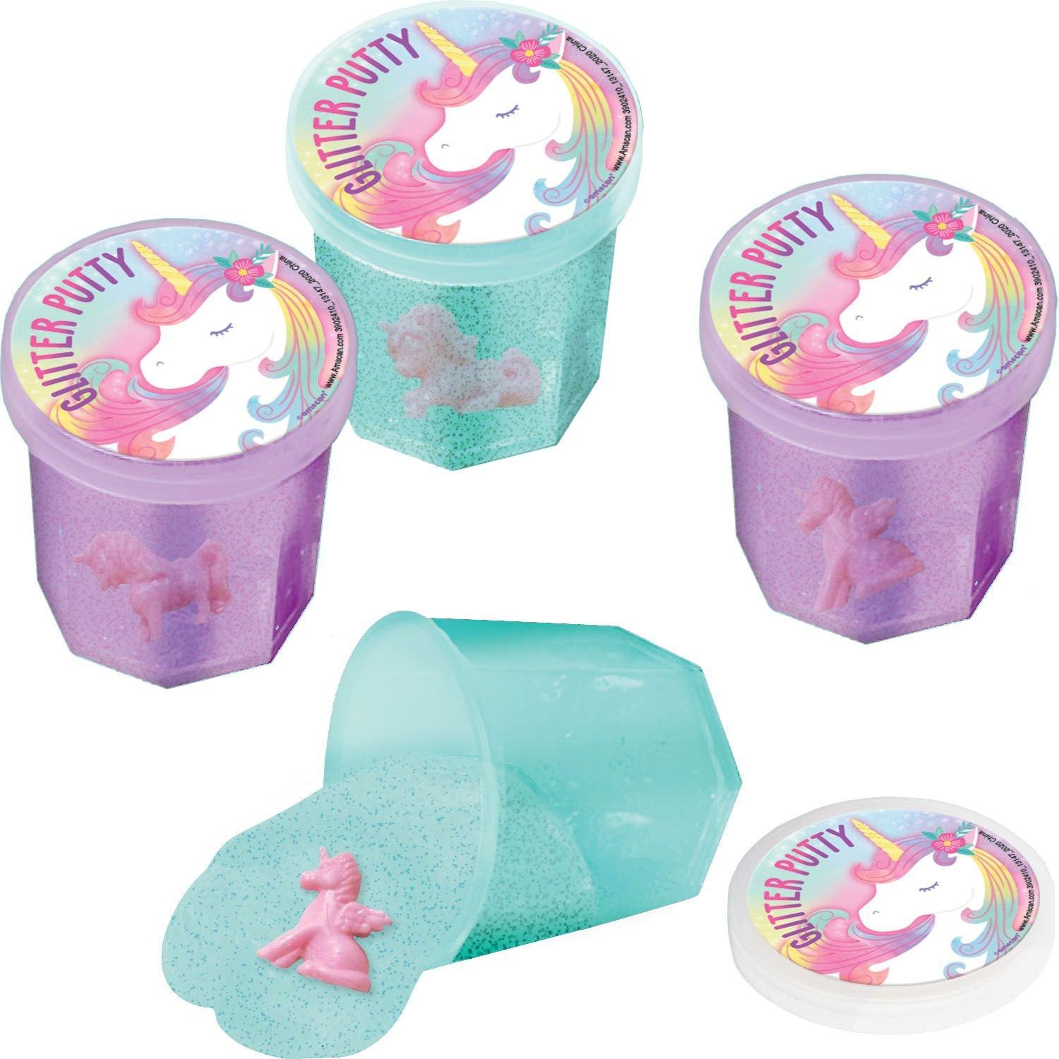 Glitter Unicorn Putty Party Favors for Kids with Toy Surprise. 12ct