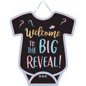 Welcome to the Big Reveal Bodysuit Cardboard Sign. 14.1in x 12.5in