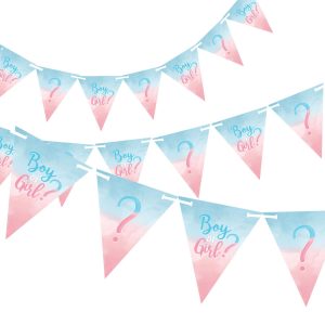 Boy or Girl? Gender Reveal Paper Pennant Banner. 15ft - The Big Reveal