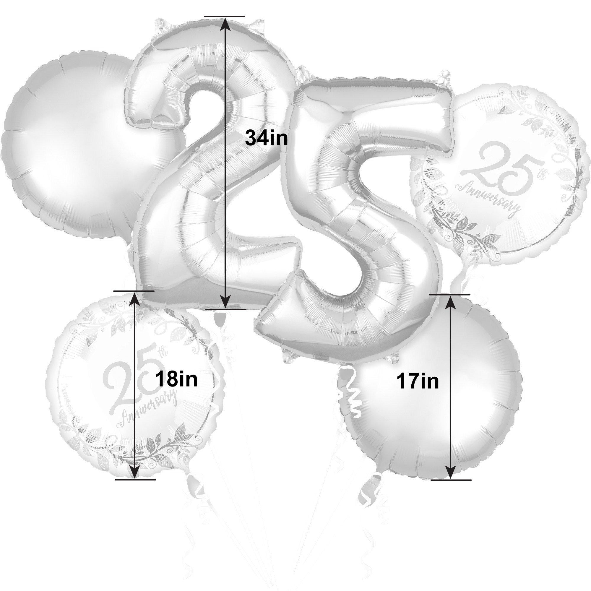 Silver 25th Anniversary Foil Balloon Bouquet. 5pc - Image 2