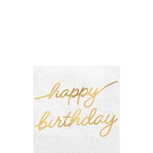 Metallic Golden Age Happy Birthday Paper Beverage Napkin. 16ct