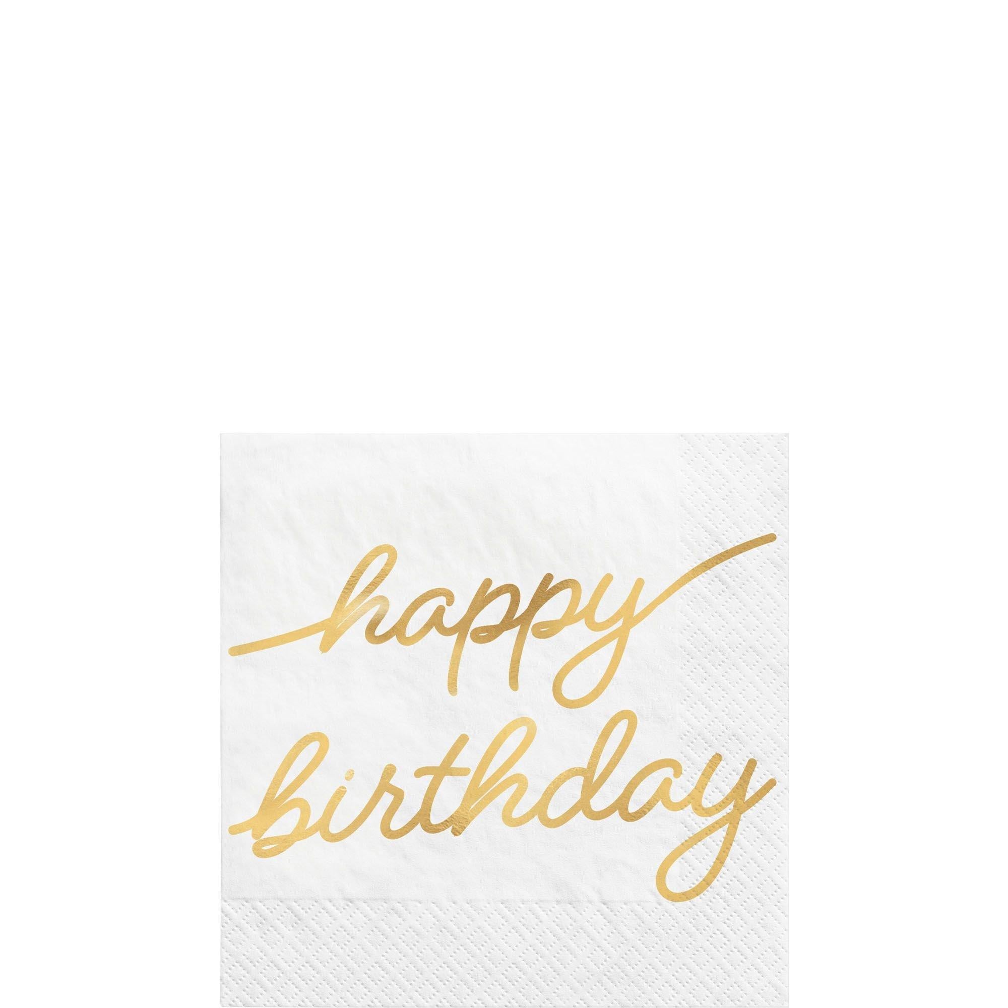 Metallic Golden Age Happy Birthday Paper Beverage Napkin. 16ct