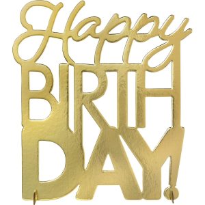 Metallic Golden Age Happy Birthday Cardboard Centerpiece. 9in x 10in
