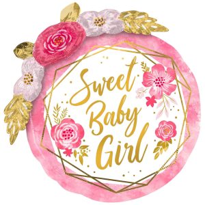 Pink Floral & Geometric Sweet Baby Girl Foil Balloon. 36in