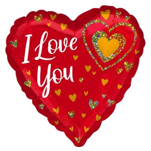 Red & Gold I Love You Heart Foil Balloon. 28in