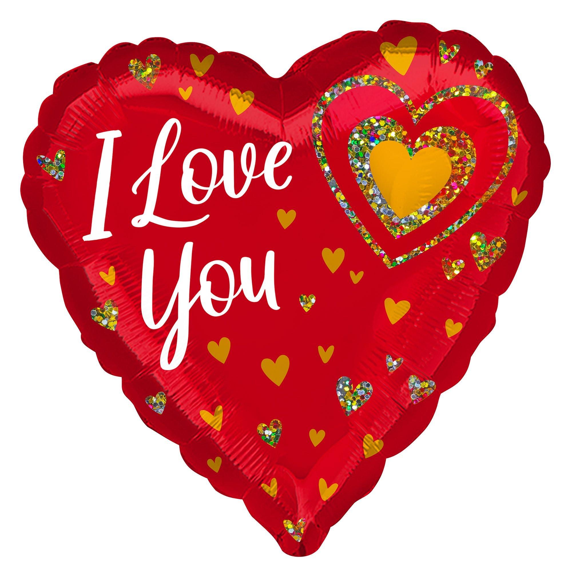 Red & Gold I Love You Heart Foil Balloon. 28in