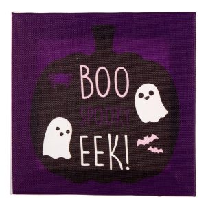 Ghost Boo Eek Halloween Wood & Canvas Sign. 5in x 5in