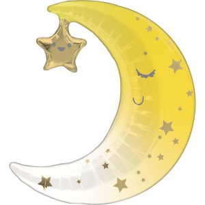 Air-Filled Sleepy Moon & Star Foil Balloon. 16in x 17in