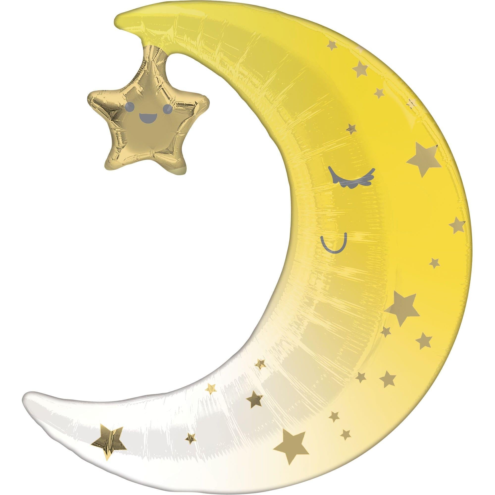 Air-Filled Sleepy Moon & Star Foil Balloon. 16in x 17in