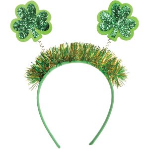 Glitter Shamrock St. Patrick's Day Fabric & Plastic Head Bopper. 7.9in x 9.4in