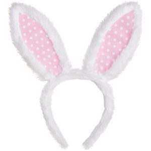 Pink Polka Dot Bunny Ears Fabric & Plastic Headband. 5in x 11in